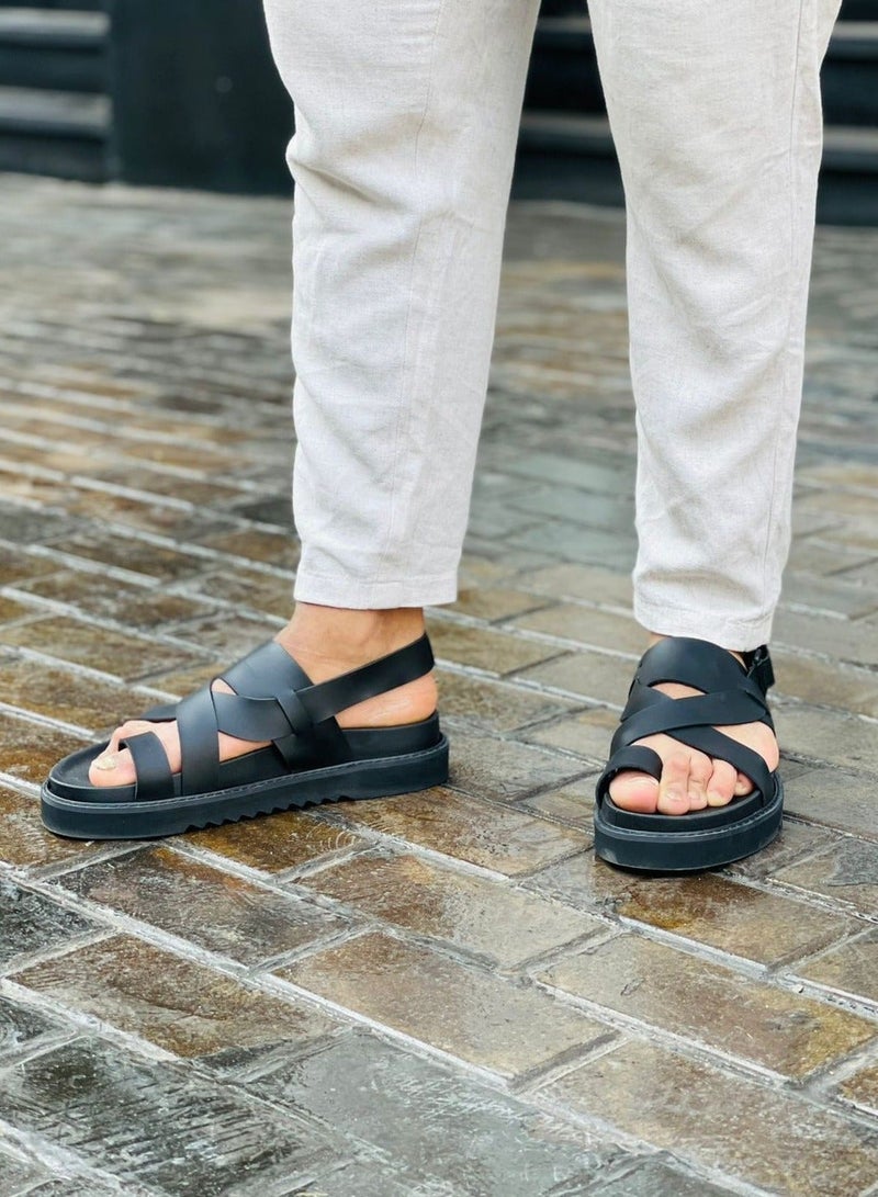 HIGH LINE STORE Unisex Comfortable Sandals X with Lightweight EVA Sole and Durable Leather Straps in a Modern and Stylish Design - Perfect for Daily Wear and Outings - Black Color - Image 2